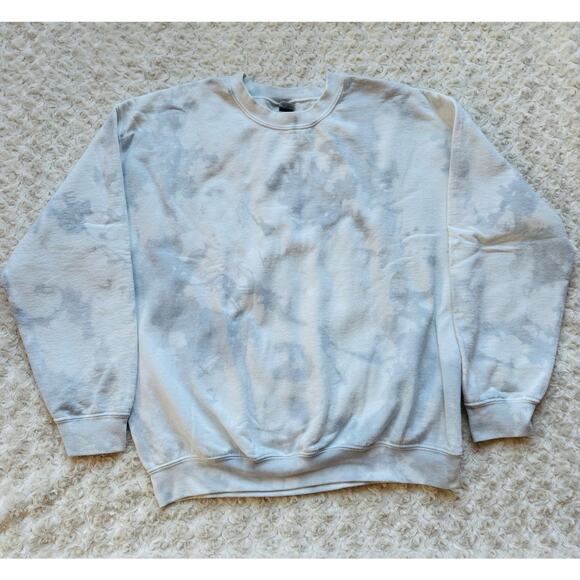 Gildan Tie Dye Marbled White Grey Cotton Crewneck Pullover Sweatshirt Sz Large - Picture 1 of 8